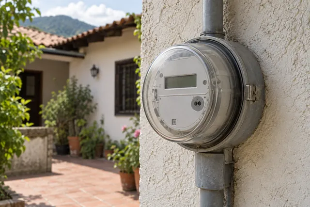 Medidor eléctrico residencial para ilustrar el consumo; imagen conceptual