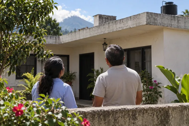 Dos personas evalúan una vivienda para planificar su proyecto solar; imagen conceptual